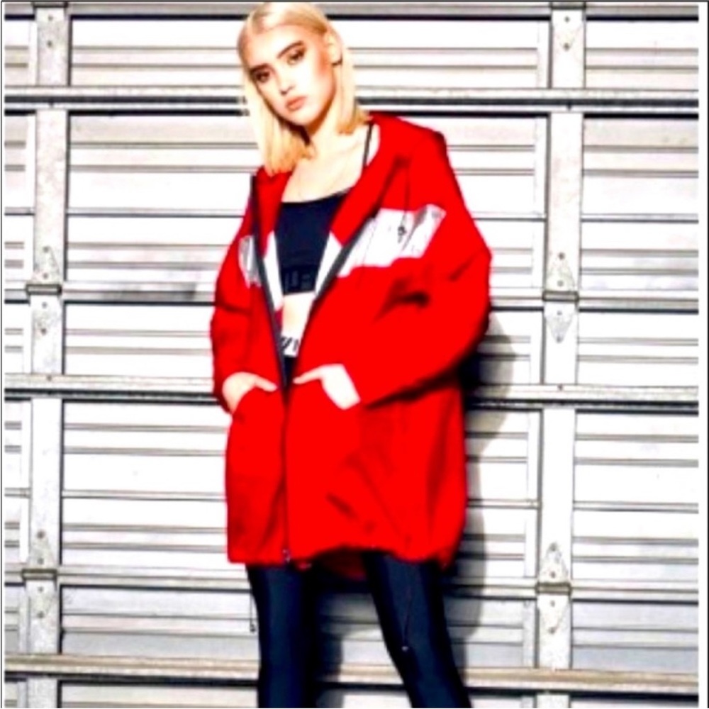 LF los angeles Oversized full zip windbreaker red with silver stripe.